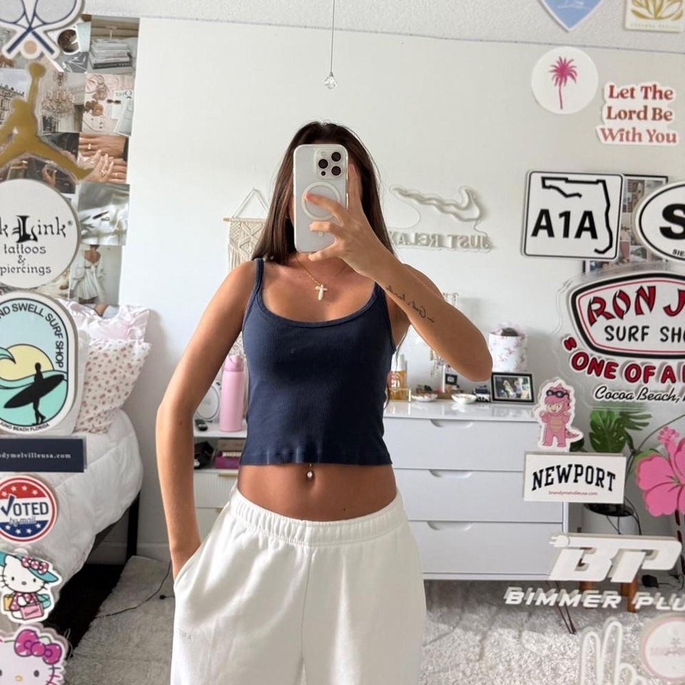 Brandy Melville navy blue cropped ribbed tank top